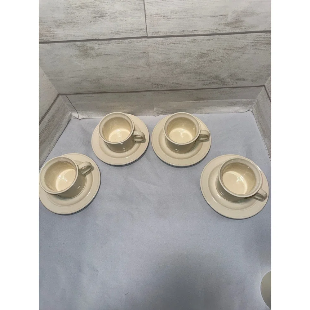Homer Laughlin Ivory Ceramic Cup and Saucer‎ Set of 4 Vintage USA Creamware